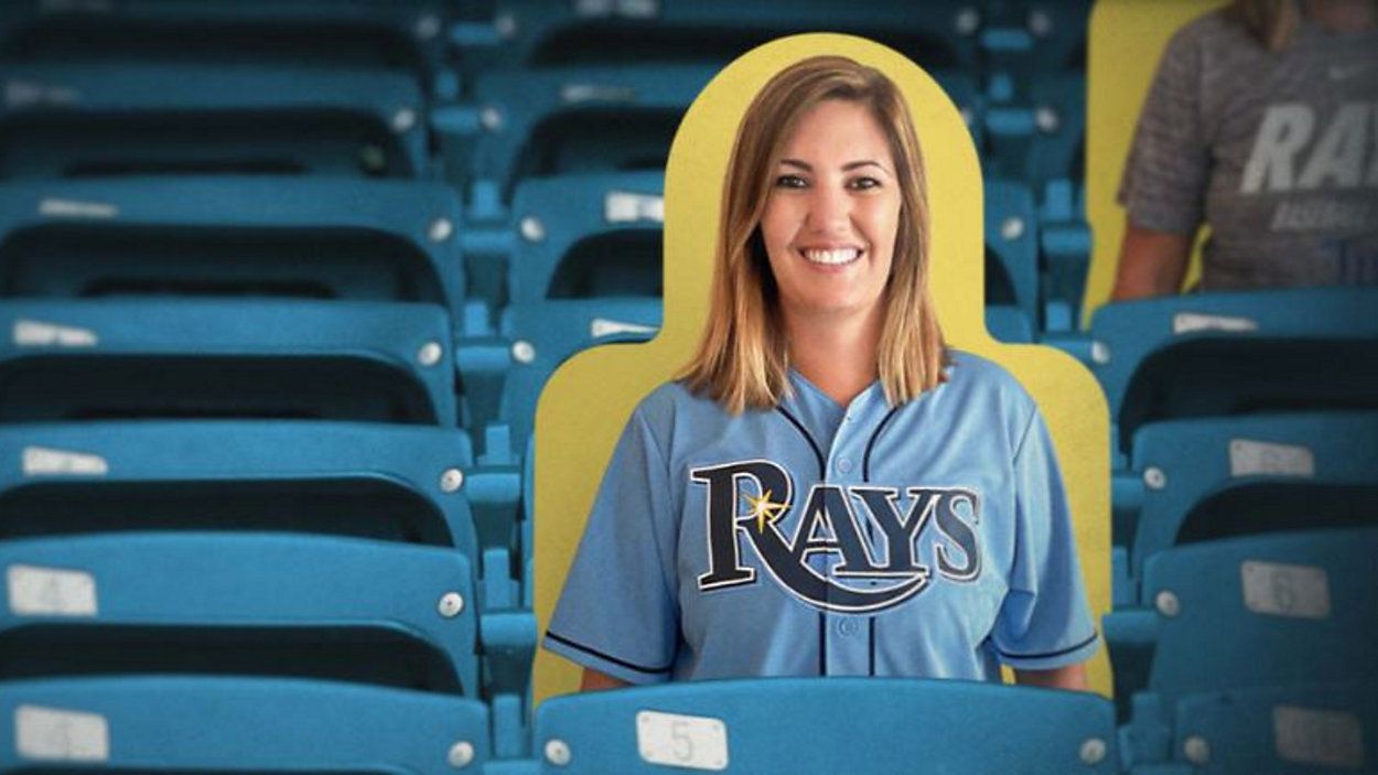 A Tallahassee couple bought one of these fan cutouts for their late mother. (Screen capture from MLB.com)