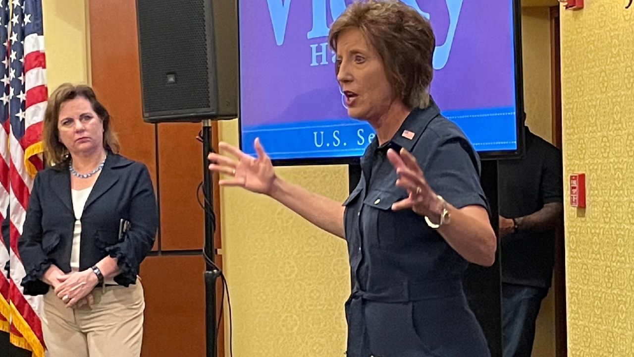U.S. Rep. Vicky Hartzler addresses supporters Wednesday in Chesterfield ahead of Tuesday's primary. Senate campaigns have largely focused energy outside of St. Louis County but will hit the region in the campaign's final days.