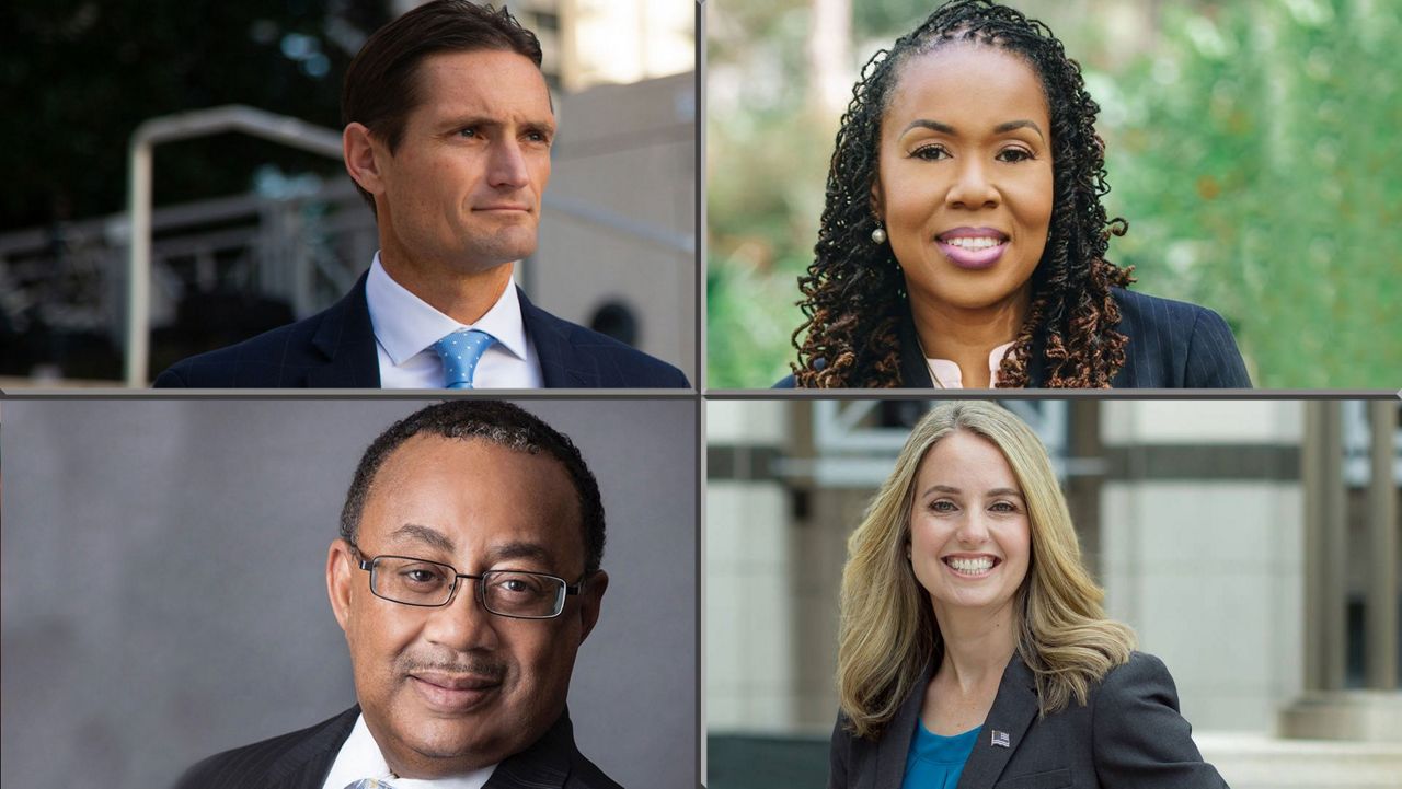 The Ninth Circuit state attorney candidates, clockwise from top left: Ryan Williams, Monique Worrell, Deborah Barra, Belvin Perry. (Handout photos)
