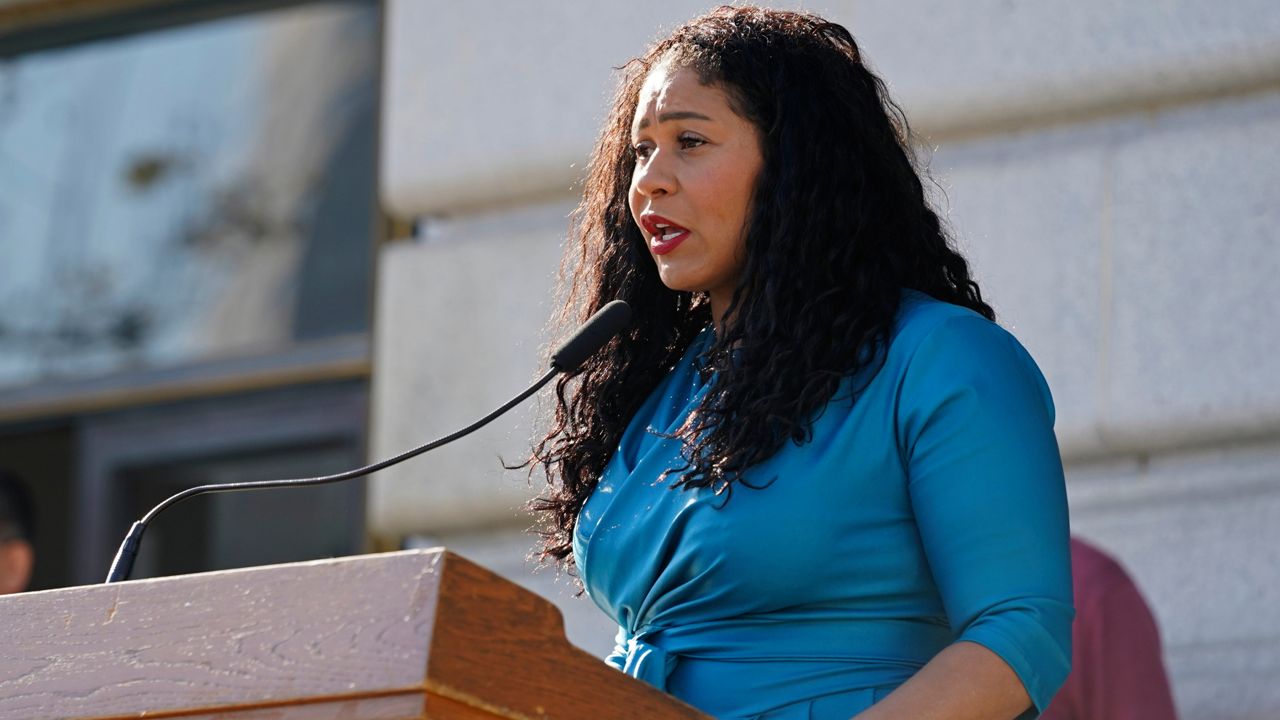 San Francisco Mayor London Breed speaks during a briefing outside City Hall in San Francisco. (AP Photo/Eric Risberg, File)