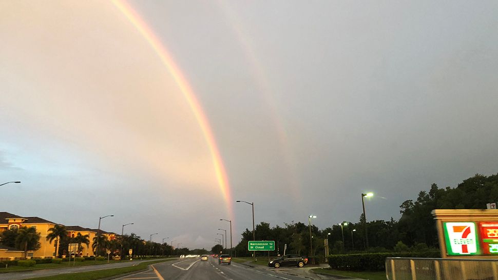 Submitted via the Spectrum News 13 app: Double rainbow over the Lake Nona area of Orange County, Saturday, July 28, 2018. (Brenton Burkett, staff)