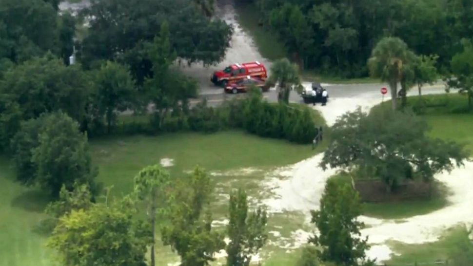 Orange County Fire units assist in an injured-hiker search in Orlando Wetlands Park in east Orange County. (Sky 13)