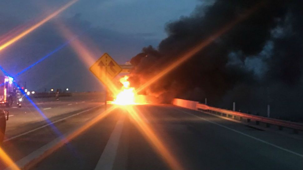 CapMetro bus catches on fire on 183A toll road. (Courtesy: @WilcoSheriffPIO)