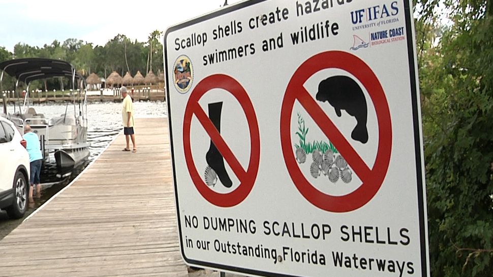 Sign asking scallopers to not dump shells in Florida waterways