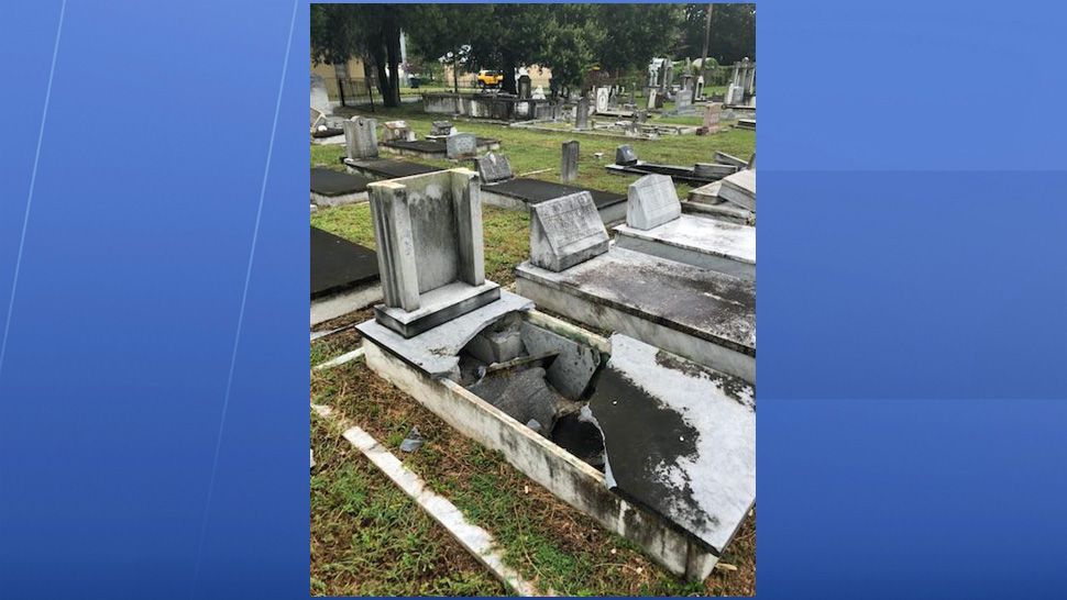 One of the graves vandalized at Centro Espanol de Tampa Memorial Park. (Photo courtesy Tampa Police)