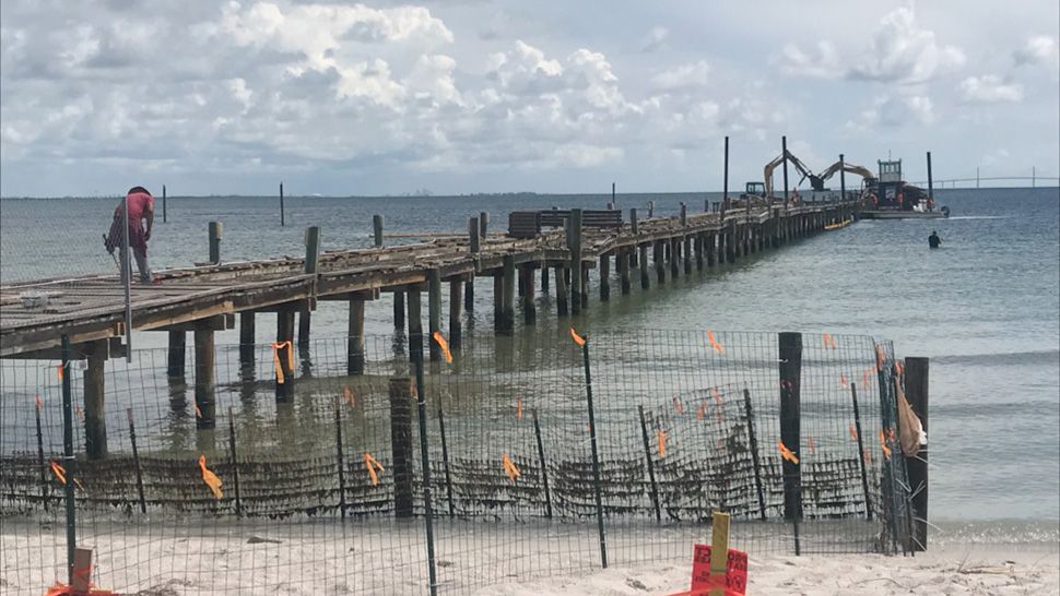 Demolition work on the Anna Maria Island pier continued Wednesday, July 18, 2018. The pier was badly damaged by Hurricane Irma and declared unsafe by city engineers. (Angie Angers, staff)