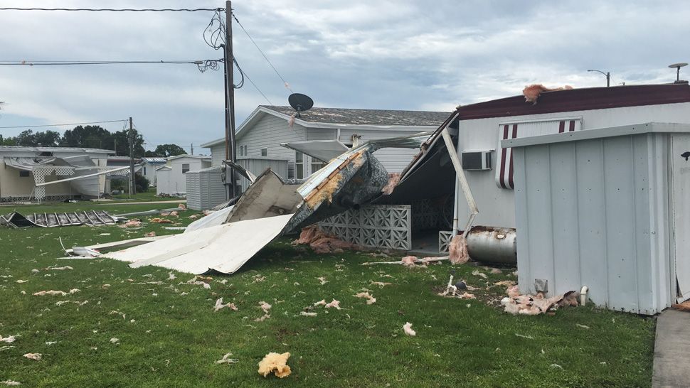 Damage to a home in the Coach House Mobile Home Park in Palmetto.