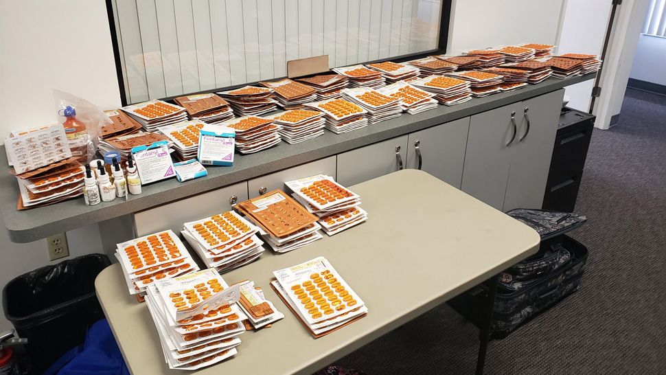 Over 300 hundred blister packs, which at one time contained over 10,000 tablets of various medications taken from the Spring Hill Health and Rehab Facility, were found in Ashley Taylor's home Wednesday. (Photo courtesy Hernando County Sheriff's Office)