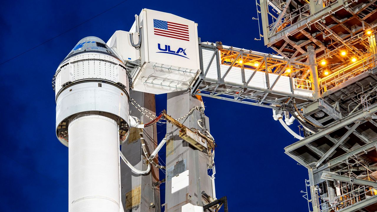The uncrewed Boeing Starliner spacecraft sits atop a United Launch Alliance Atlas V rocket at Cape Canaveral Space Force Station. (ULA)