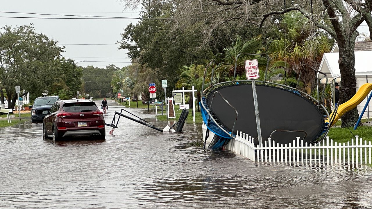 Many streets in Gulfport flooded and things were blown around as Hurricane Debby impacted Florida on Monday, Aug. 05, 2024. (Spectrum Bay News 9/Melissa Eichman)