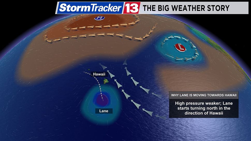 The high pressure system that normally acts as a brick wall in steering tropical systems away from Hawaii has weakened its grip over the region and it has drifted to the north. (Spectrum News 13)