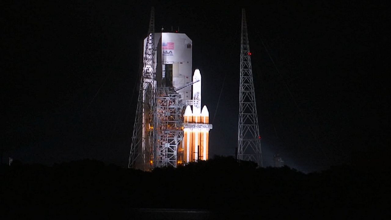 A United Launch Alliance Delta IV Heavy rocket, carrying a spy satellite for the National Reconnaissance Office, sits on the launchpad on Wednesday night. A faulty sensor aborted the blastoff. (File Photo)