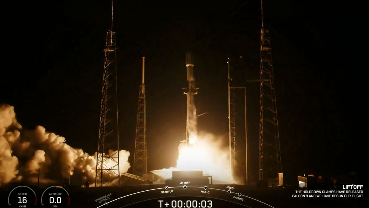 SpaceX's Falcon 9 first-stage booster sends up the Starlink 8-6 mission on Wednesday, Aug. 28, 2024. Minutes after liftoff, the booster landed on SpaceX's droneship A Shortfall of Gravitas, but tipped over. (SpaceX)