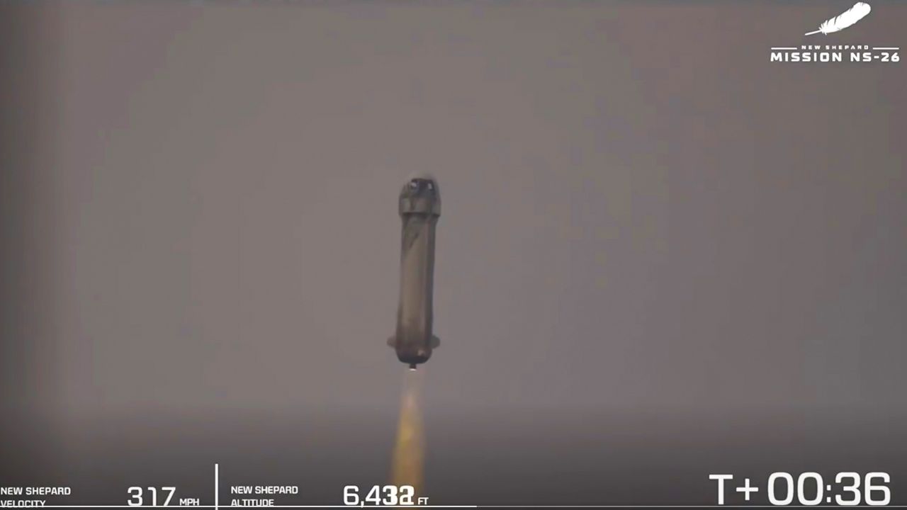 The crew of the NS-26 mission took off from Launch Site One in West Texas on Thursday, Aug. 29, 2024. (Blue Origin)