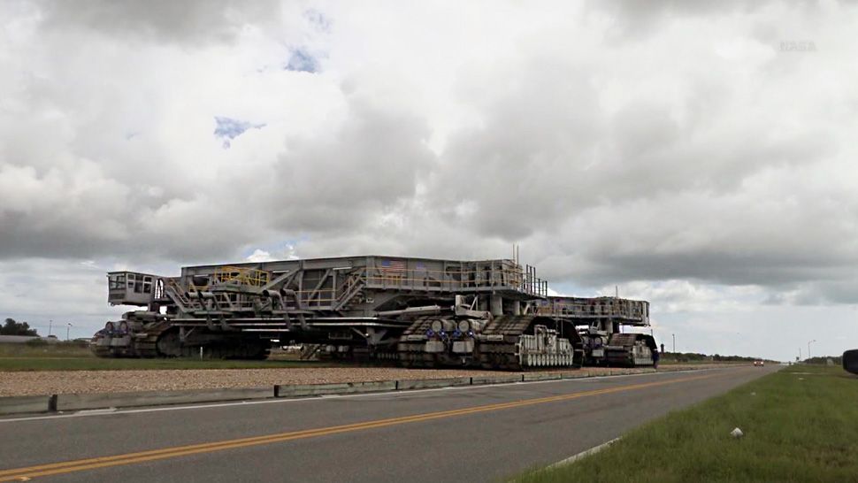 After two months on the launch pad, Friday morning the mobile launcher will be moved to inside the Vehicle Assembly Building for safe keeping during Hurricane Dorian. (Spectrum News)