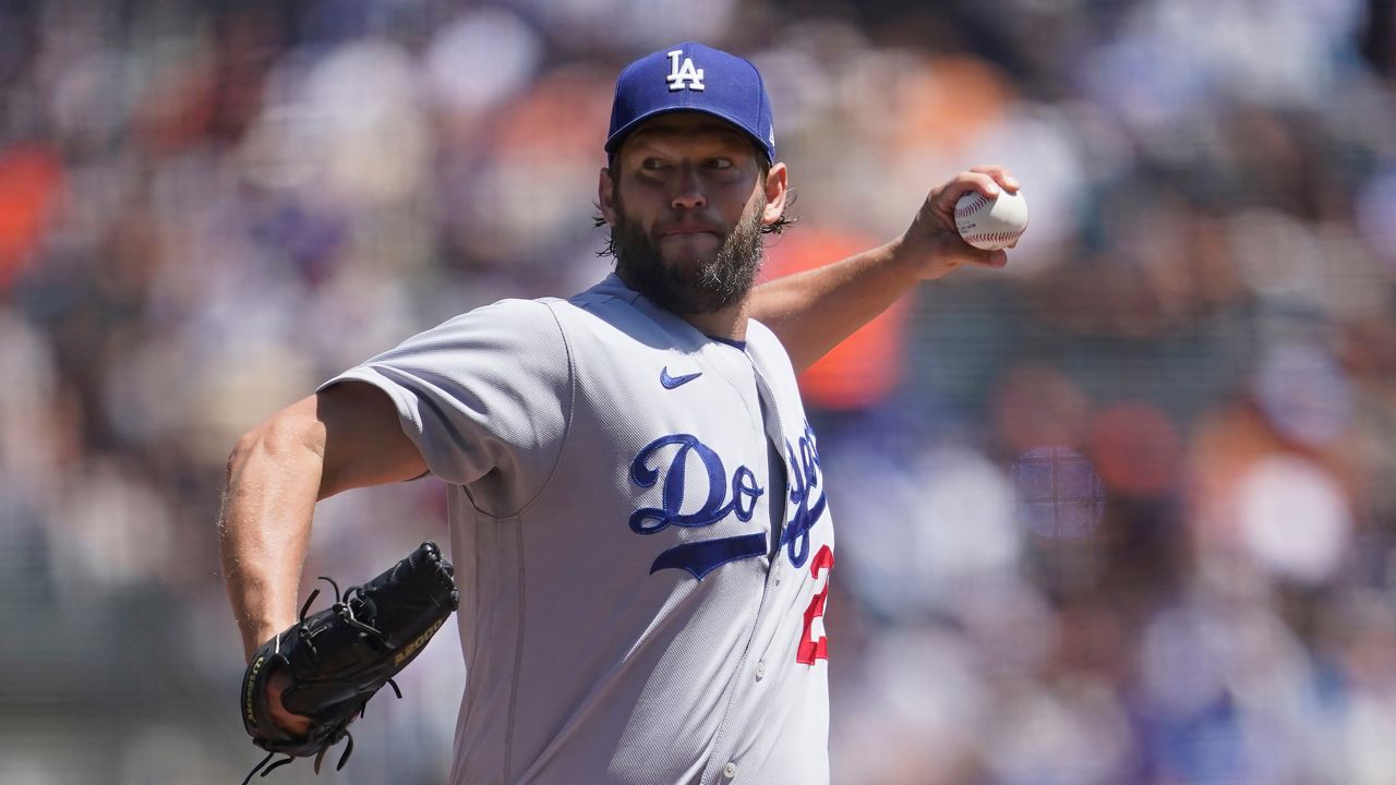 Los Angeles Dodgers' Clayton Kershaw during a baseball game against the San Francisco Giants in San Francisco, Thursday, Aug. 4, 2022. (AP Photo/Jeff Chiu)