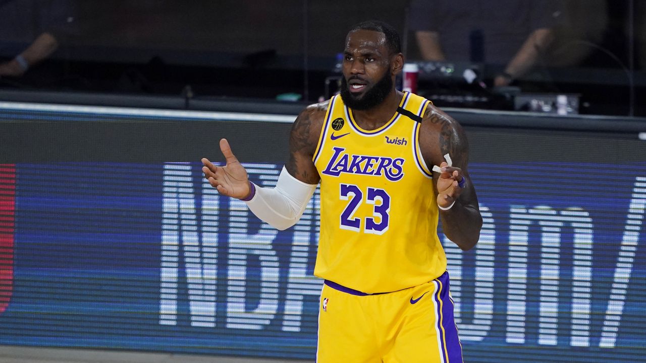 James, 35, has had some splashy moments on offense but also shot under 37% in two of the Lakers’ four reseeding games. (AP Photo/Ashley Landis, Pool)