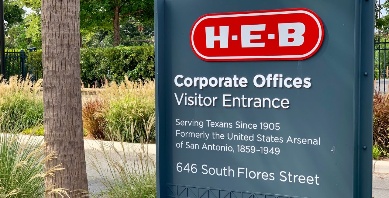 A sign denoting the San Antonio, Texas, corporate headquarters of H-E-B appears in this undated file image. (Spectrum News/FILE)
