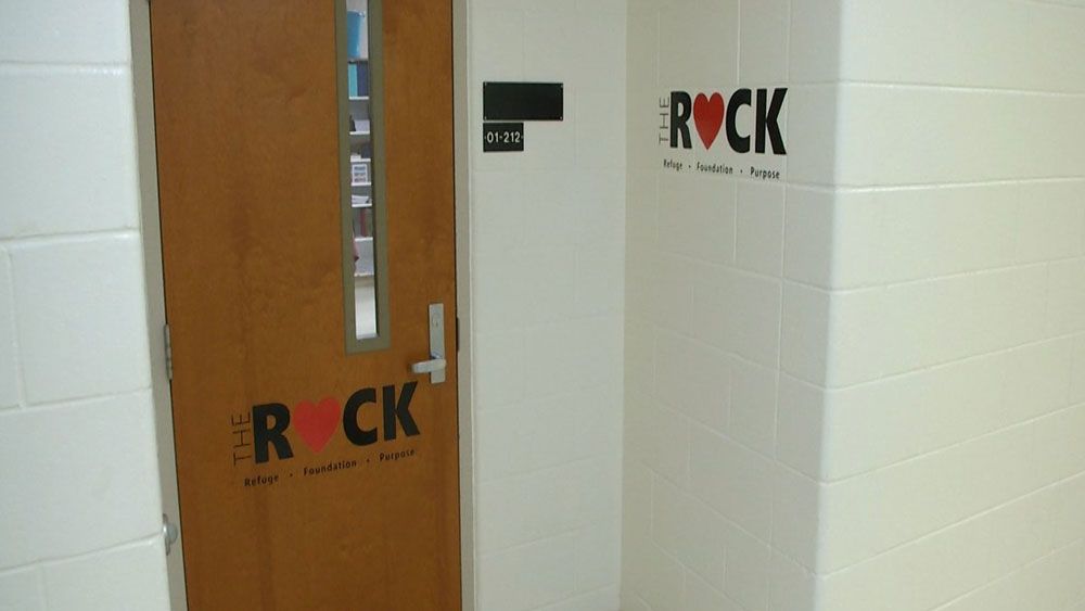 The Rock at Forest High School was the classroom where a student was shot by a gunman last year. Now it has a new purpose. (Sarah Panko, Staff)