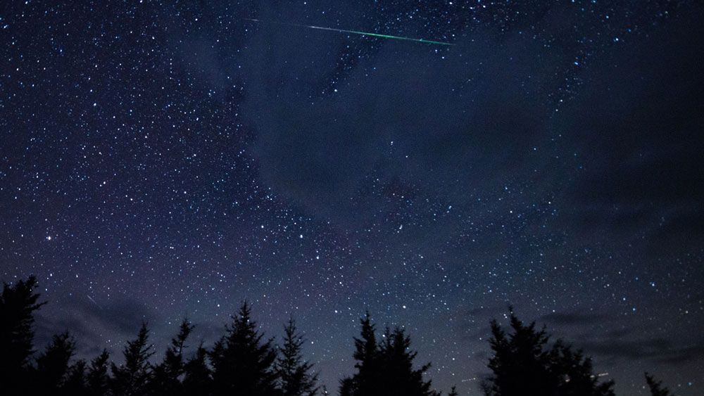 A Perseid meteor streaks across the sky in this photo taken in 2015. (NASA)