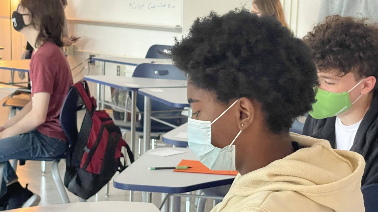 Students at the Academy at Shawnee in Louisville on the first day of school Aug. 11. (Spectrum News 1/Amber Smith)