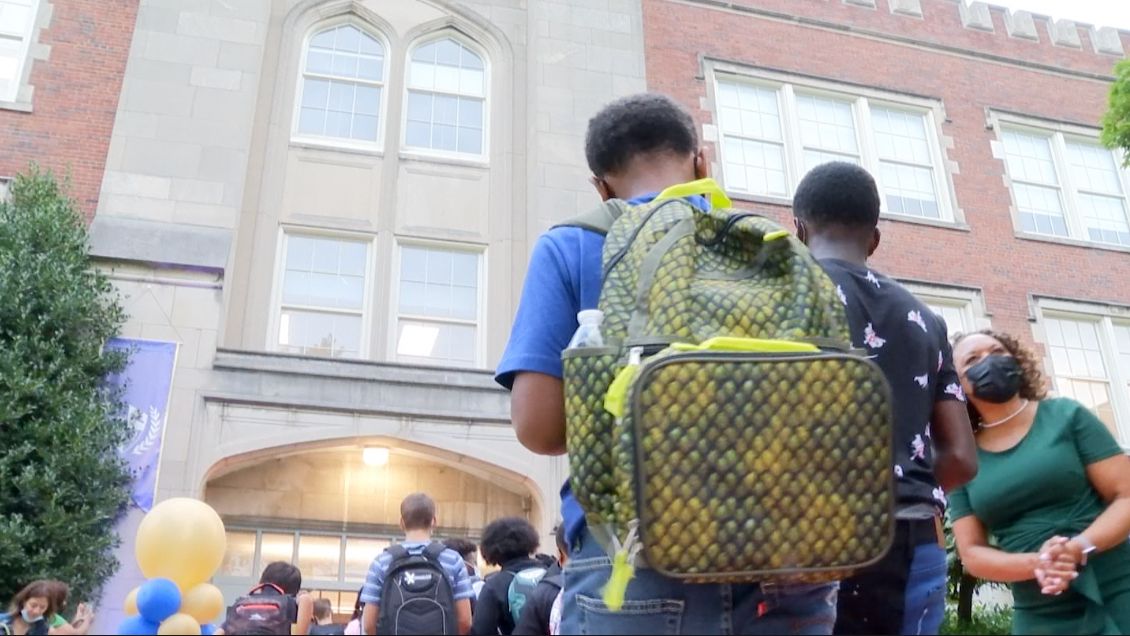 kids entering a school