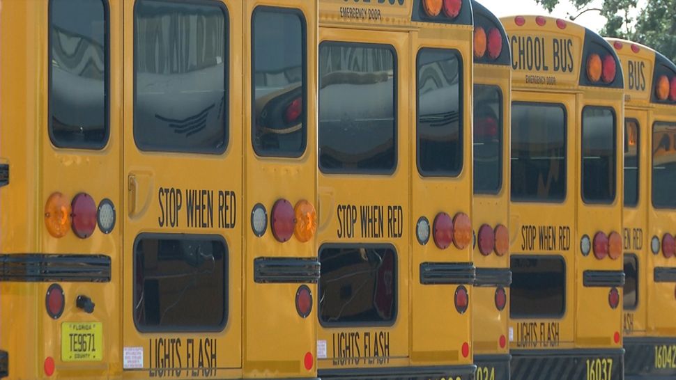 Osceola County school buses lined up. (Stephanie Bechara, staff)