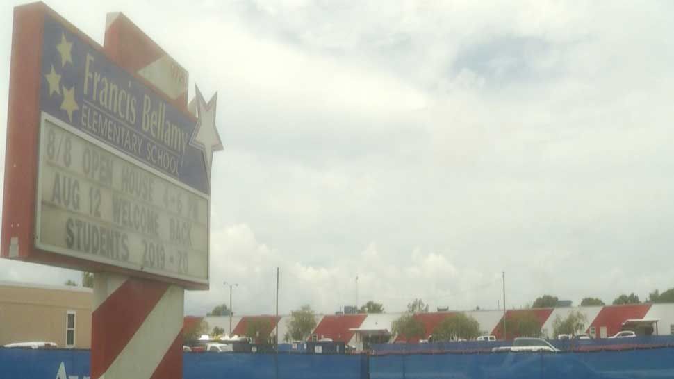 Exterior sign at Francis Bellamy Elementary School in Tampa. The school was allegedly targeted for an attack by a Bay area man who said the school's red, white, and blue colors reminded him of an American flag. (Dave Jordan/Spectrum Bay News 9)