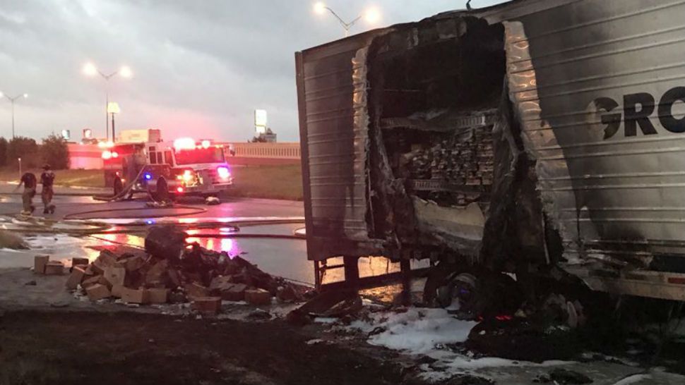 Tractor-trailer brakes catch on fire in New Braunfels. (Courtesy: New Braunfels Police)