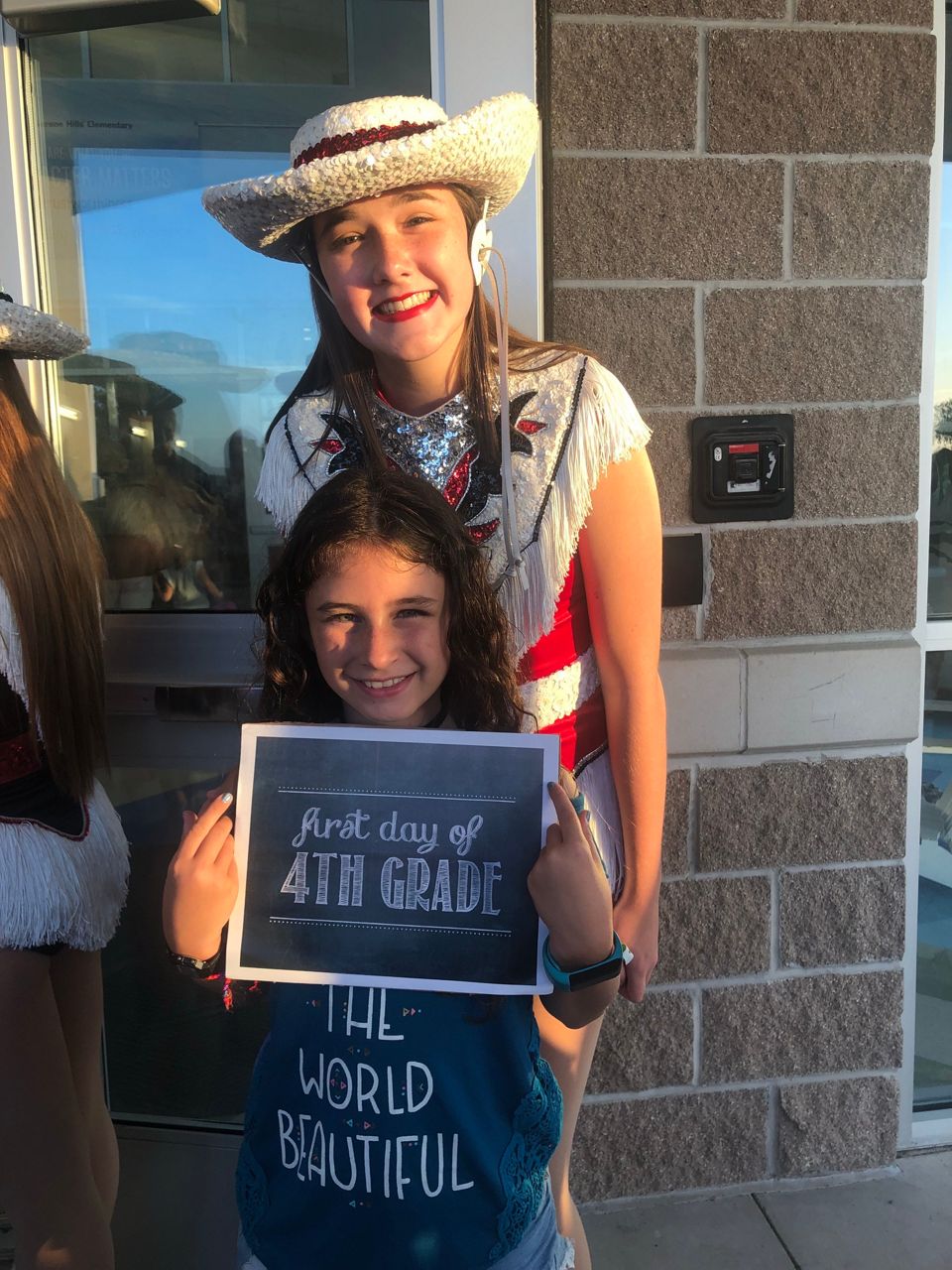 This fourth-grader was greeted by a Lake Travis High School Cavalette on her first day back to school. 