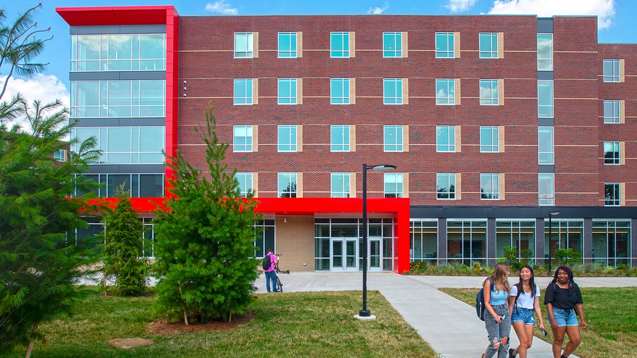 A ribbon cutting for Belknap Residence Hall took place on Aug. 16, 2021.  It is the first new residence hall on campus since Miller Hall, 31 years ago.  (University of Louisville)
