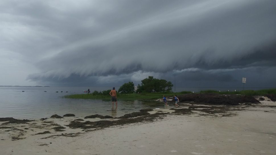Sent to us with the Spectrum Bay News 9 app: A shelf cloud rolls in at Fort Island Beach in Crystal River on Sunday afternoon. (Melissa McVay/viewer)