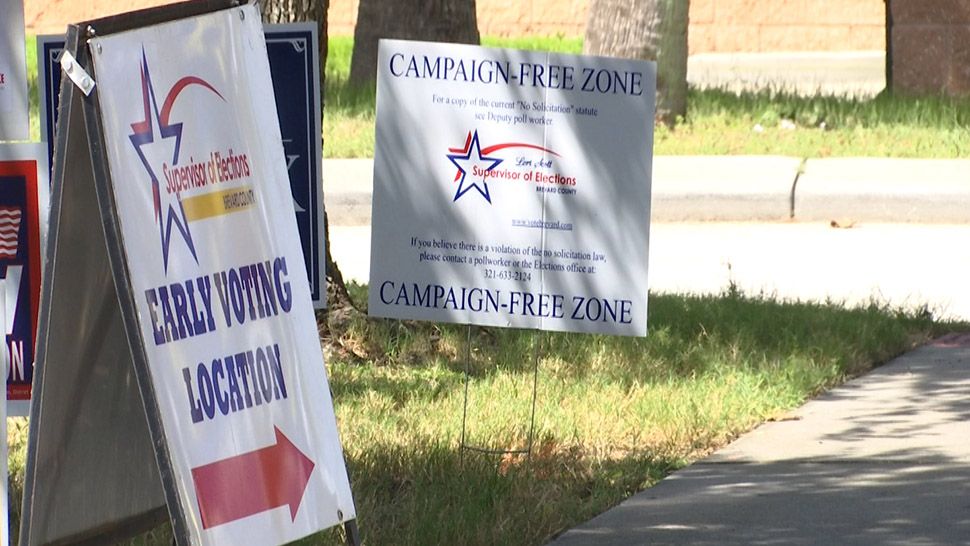 Signs outside an early voting location in Brevard County. (Krystel Knowles, staff)