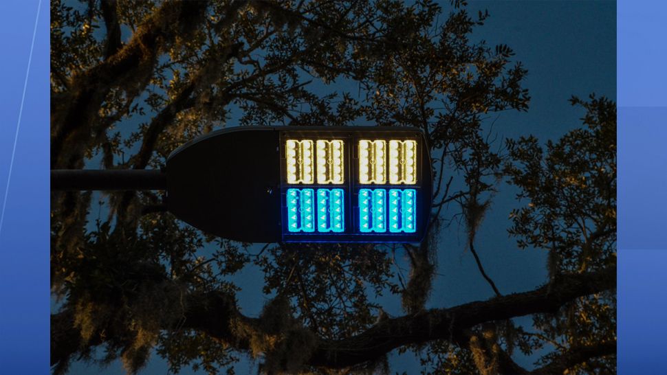 A streetlight in Kissimmee is now a place to remember and honor two police officers who were killed in the line of duty last year. (Kissimmee Utility Authority)