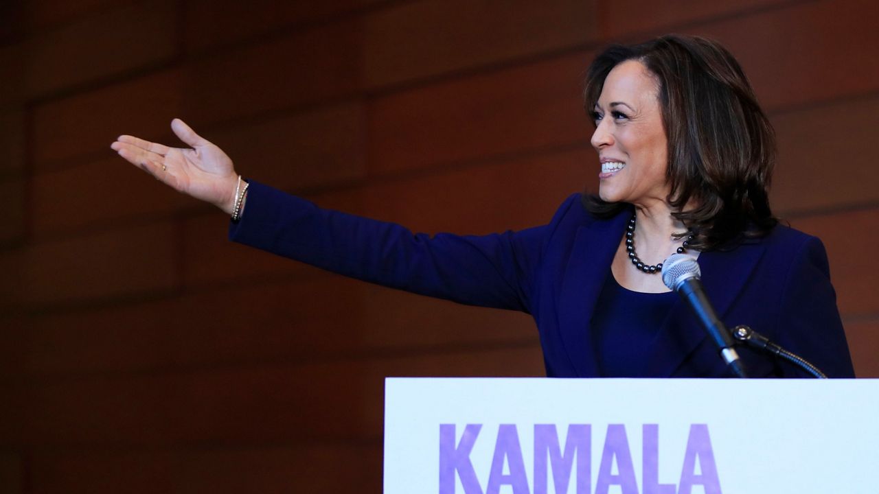 Sen. Kamala Harris, D-Calif., arrives to speak to the members of the media at her alma mater, Howard University, Jan. 21, 2019 (AP Images)