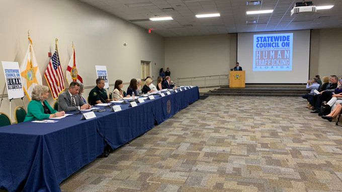 Florida Attorney General Ashley Moody held a human trafficking council meeting Thursday at the Hillsborough County Sheriff's Office, where council members discussed ways to combat the sex trafficking problem centered around major events like the Super Bowl. (Adria Iraheta/Spectrum Bay News 9)