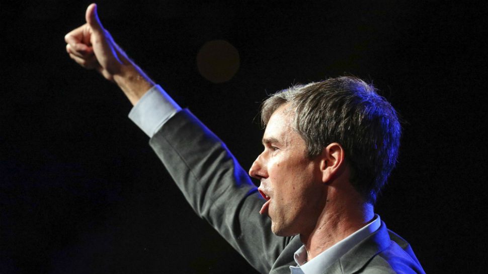 Beto O'Rourke gives a thumbs up to the crowd after speaking during the general session at the Texas Democratic Convention Friday, June 22, 2018, in Fort Worth, Texas. (AP Photo/Richard W. Rodriguez)