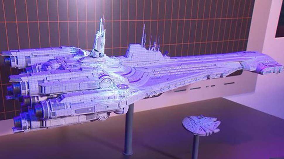 A model of the Halcyon, the starship guests will board to begin their stay during the Star Wars: Galactic Starcruiser vacation experience. (Courtesy of Disney Parks)