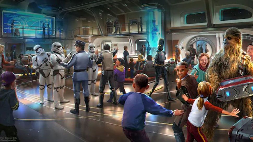 Disney World's new cruise-like hotel experience, Star Wars: Galactic Starcruiser (seen in this concept art), opens in March, and future passengers can already purchase exclusive themed apparel for their voyage. (Photo courtesy: Disney)
