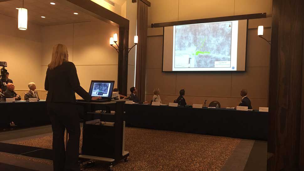 USF Anthropologist Dr. Erin Kimmerle presents findings of her current investigation into anomalies found in the ground on the Dozier School for Boys site during a roundtable briefing in Tallahassee, Monday, August 26, 2019. (Troy Kinsey/Spectrum Bay News 9)