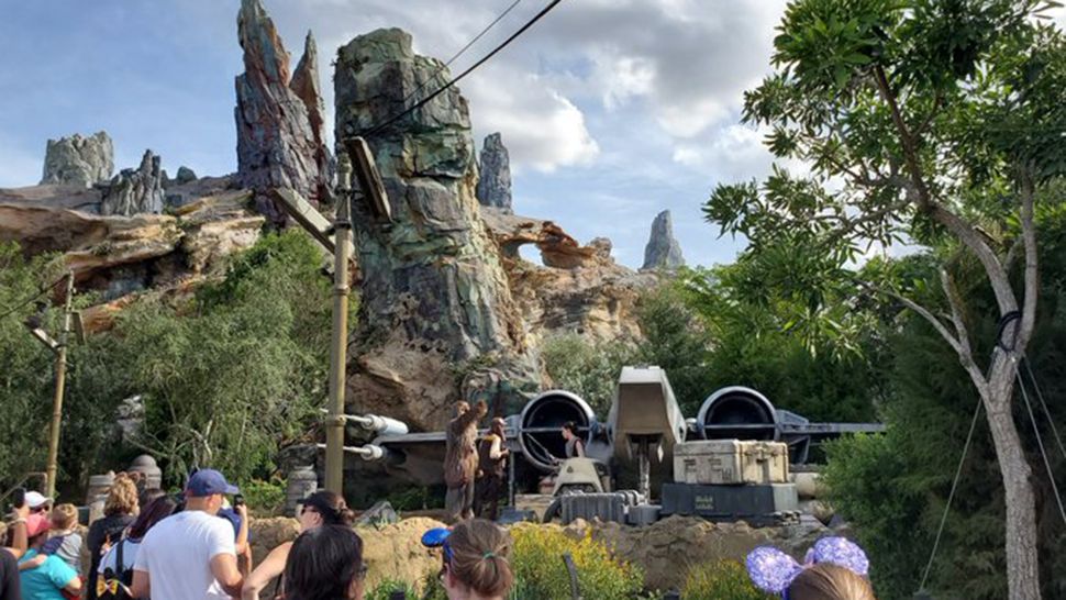 Chewbacca and Rey in Star Wars: Galaxy's Edge at Disney's Hollywood Studios. (Ashley Carter/Spectrum News)