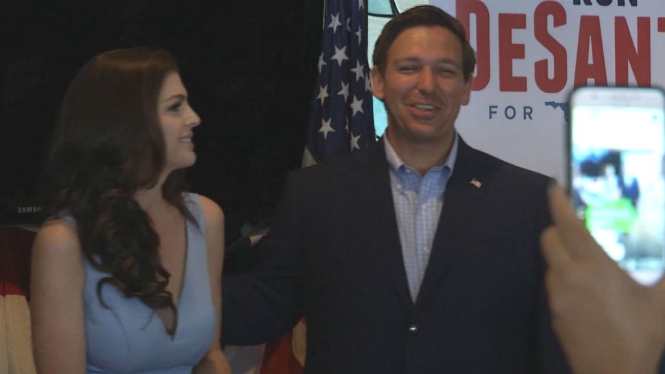 Rep. Ron DeSantis speaks to supporters at Daytona International Speedway in Daytona Beach on Monday, a day head of Florida's primary elections. (Jeff Allen, staff)