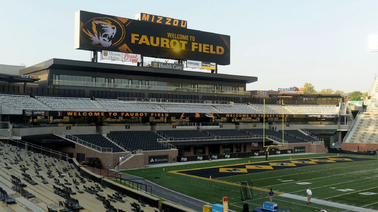 Faurot Field is quiet before the arrival of teams and fans for the start of an NCAA college football game between LSU and Missouri Saturday, Oct. 10, 2020, in Columbia, Mo. (AP Photo/L.G. Patterson)