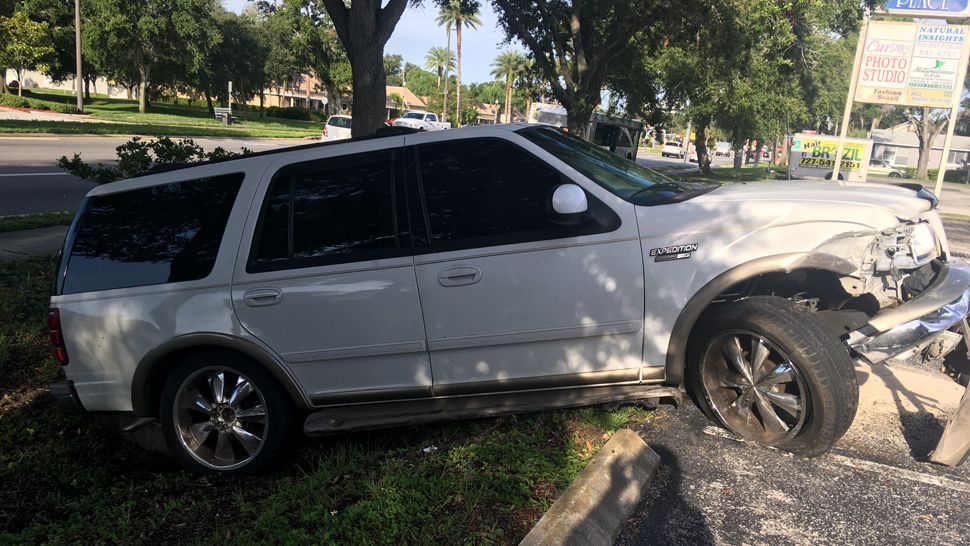 This photo provided by driver Jetaime Rogers, 36, shows the damage done to her vehicle following a road rage incident on Park Boulevard in Seminole on August 1, 2018.