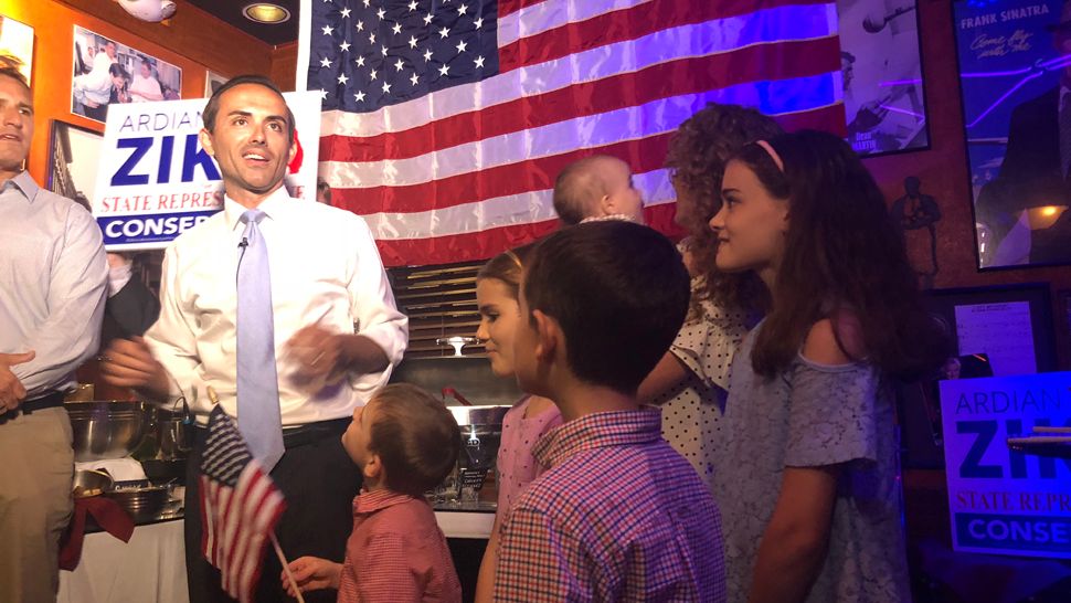 Ardian Zika, 38, speaking to supporters after declaring victory in his race for the Republican nomination to fill Florida House District 37's seat, Tuesday, August 28, 2018. (Sarah Blazonis, staff)