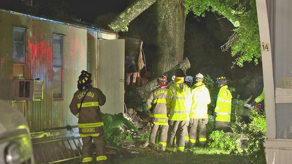 A tree fell on a mobile home in Pensacola, killing a child inside. No one else was hurt. (CNN)