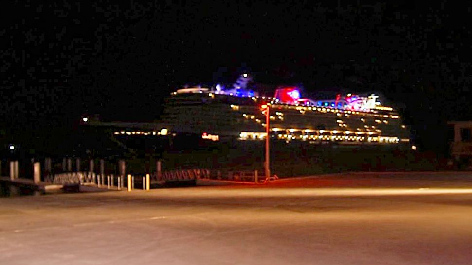 Disney's Dream cruise ship returned to Port Canaveral after an extended stay at sea due to Hurricane Dorian on Thursday. (Derrick King/Spectrum News 13)