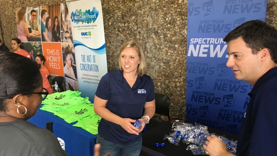 Spectrum News 13 meteorologists Mallory Nicholls and David Heckard, along with anchor Eric Levy, welcomed about 300 teachers from Orange and Osceola counties back to school at A Gift for Teaching in Orlando.  