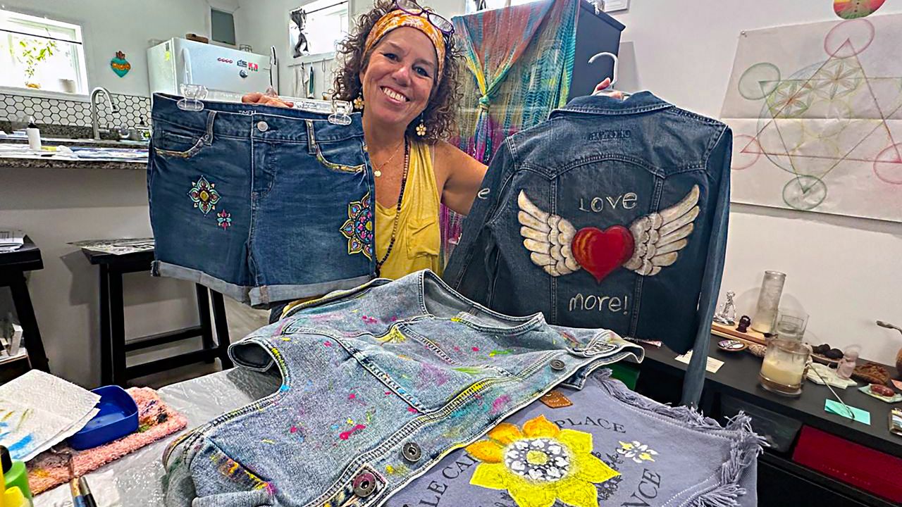 Upcycling denim and art by Tampa Bay Artist