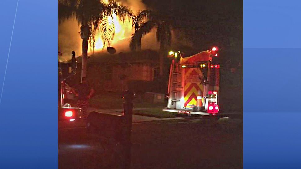 Cell phone video from neighbors show the moments the fire erupted, sending flames several feet into the air of the Apopka house fire. (Linda Pierre, viewer)